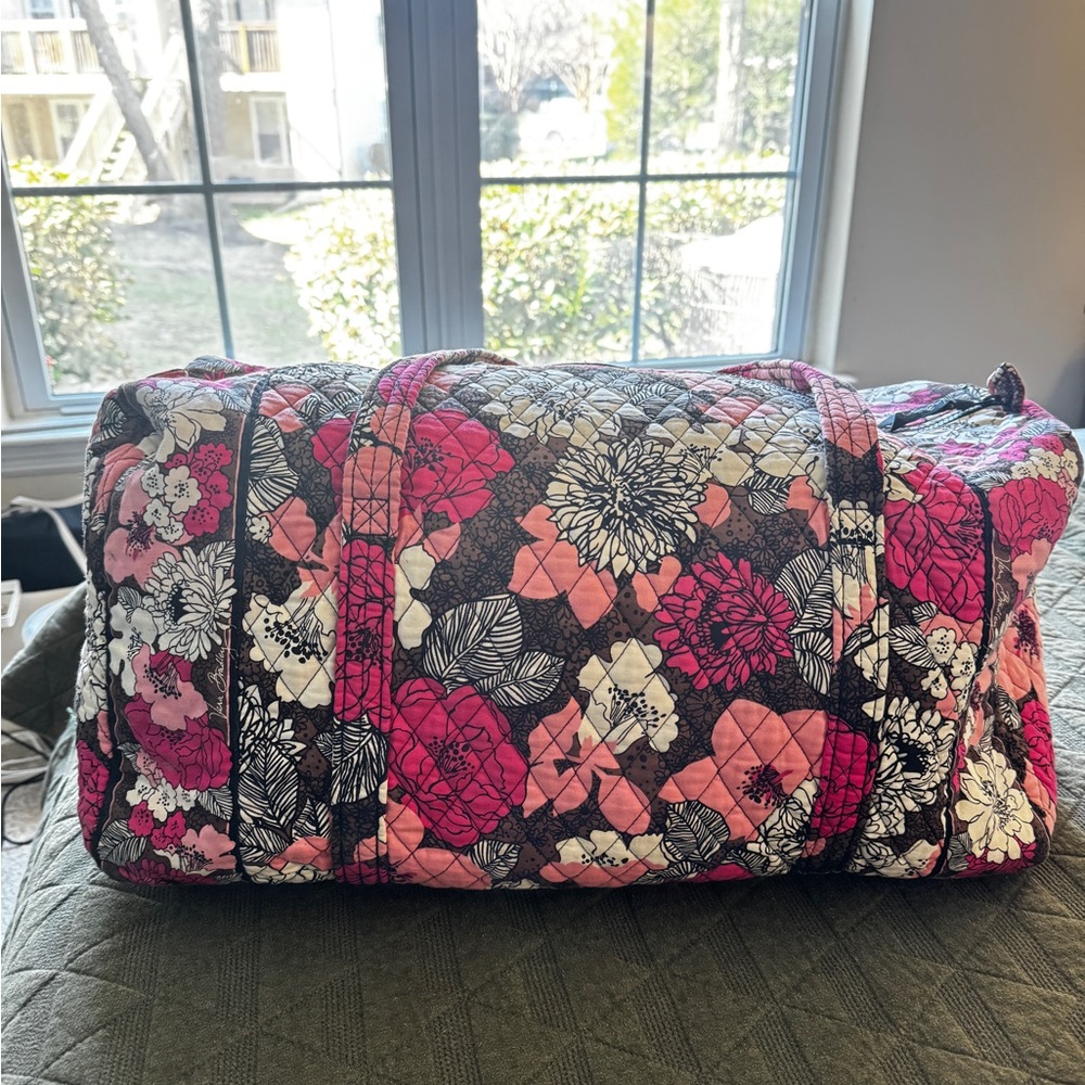 Large Vera Bradley Quilted Floral Travel Duffel in Pink and Brown